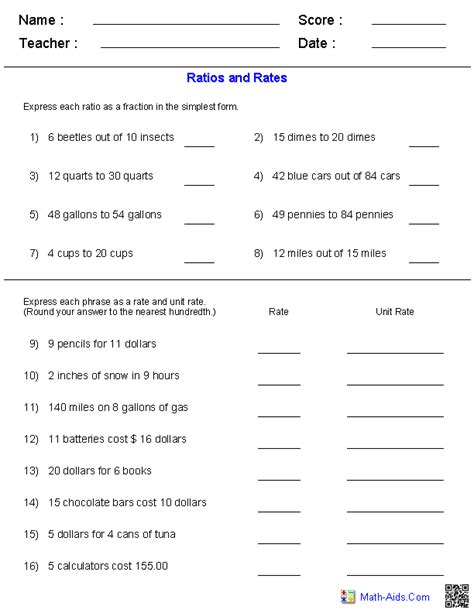 ratios and rates worksheets grade 7